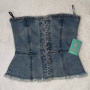 Forever 21 Blue Lace-Up Denim Bustier